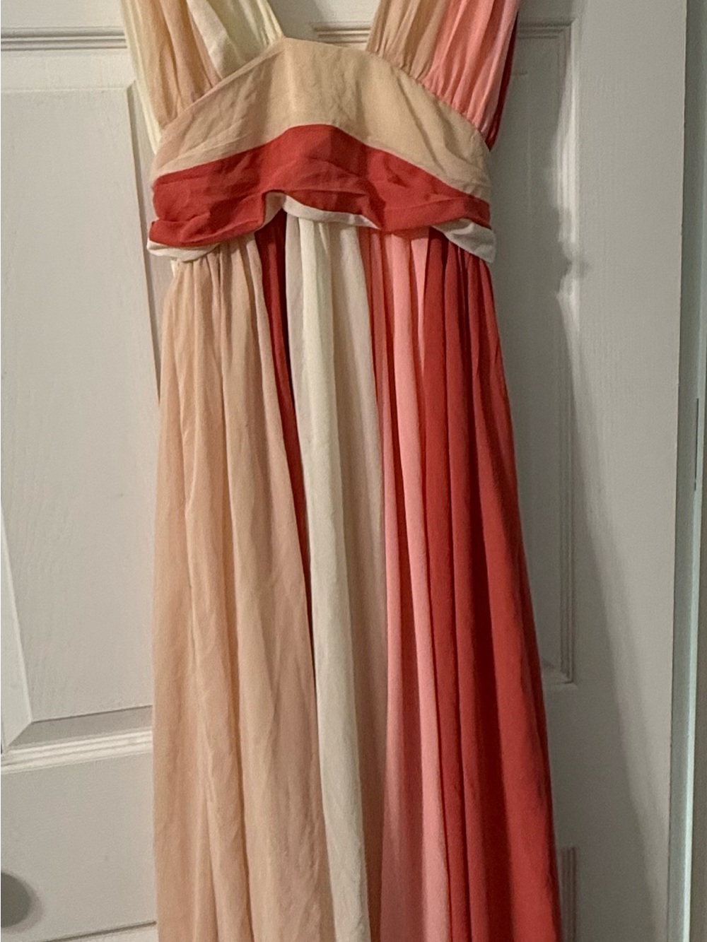 L'ATISTE Pink Peach Cream Colorblock Maxi Dress